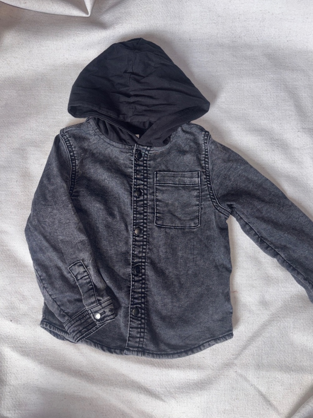 wonder nation Black Hooded Washed Denim Jacket for Kids